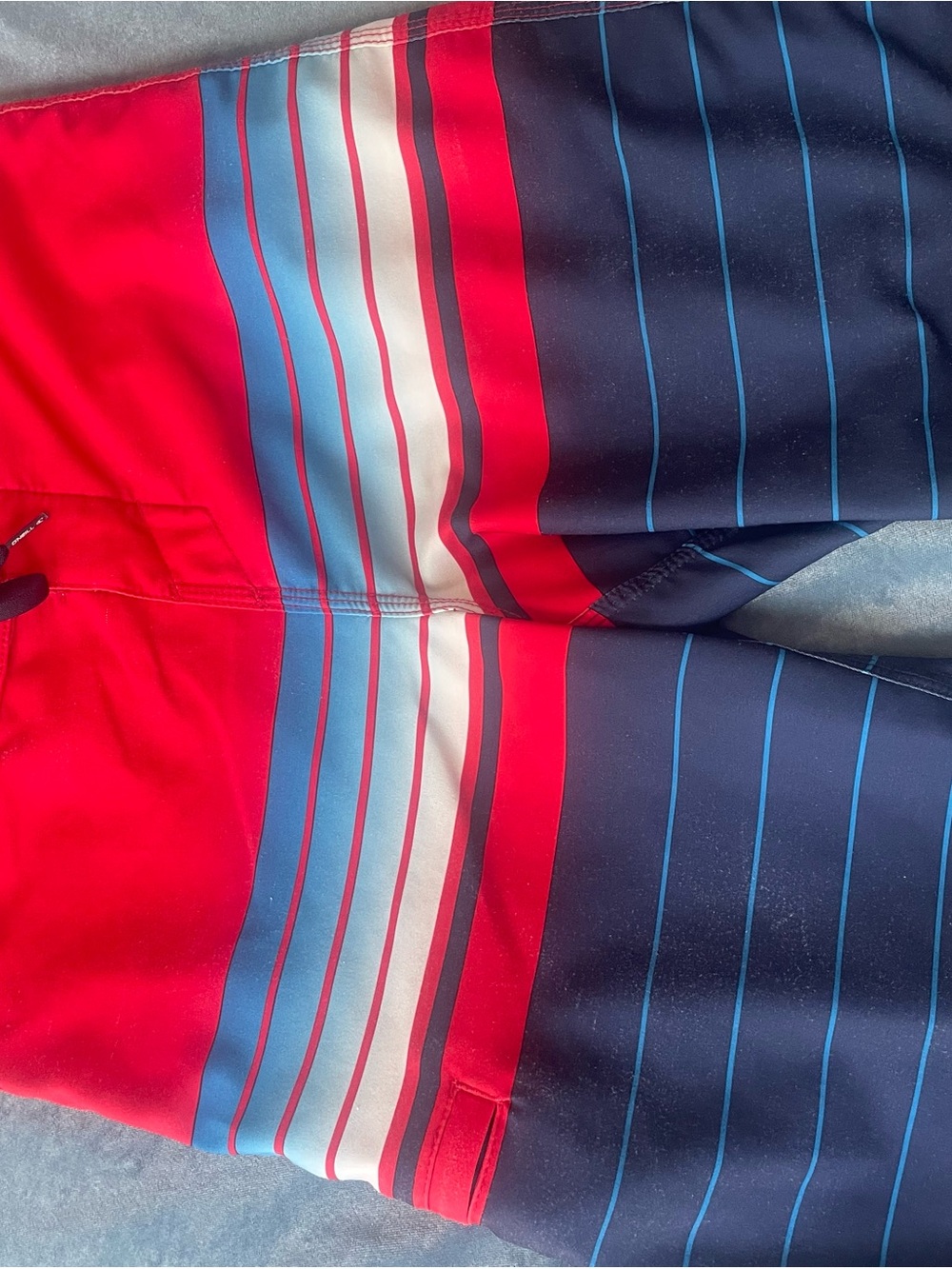 O'Neill Red, Navy and Light Blue Striped Boys' Swim Trunks